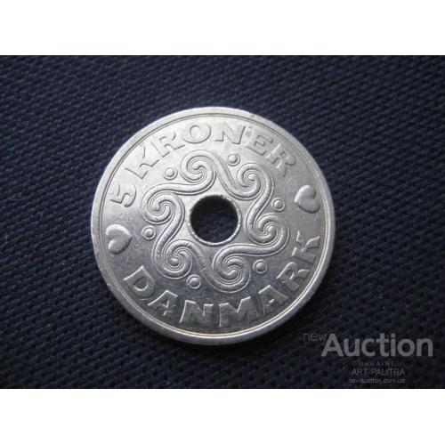 Монета Пять 5 крон 1995 год Дания Королева Маргрете II d-28мм. Медный никель Оригинал