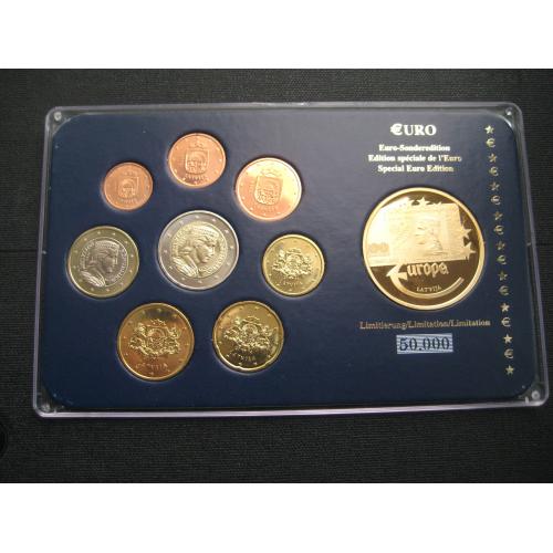 Набір монет 2,1 євро евро 50,20,10,5,2,1 євроцент евроцент Латвія Латвия + Жетон 2014 Оригінал