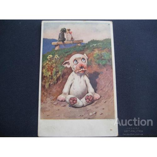 Открытка Листівка Cобачі ревнощі B.K.W.I. ХХХ-2 Postcard Dog Київ Киев 1946 Оригинал