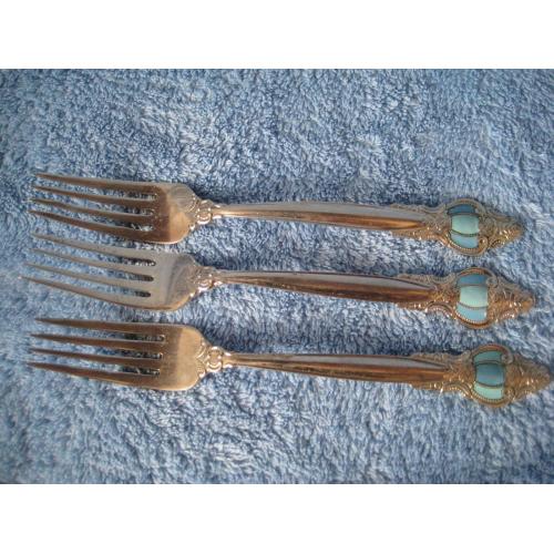 Вилки столові 3шт. Троянда Київ МНЦ Мельхіор Емаль Роза Киев 1970-1980рр. Довжина-19,5см. Оригінал