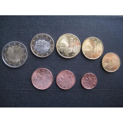 Вісім монет-одним лотом Два Один Євро 50 20 10 5 2 1 Євроцентів Андора 2014-2017 (5+3) Оригінал