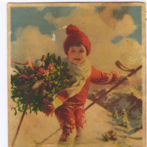 Cчастливого Рождества! Дети. Лыжи. Горы. / Frohliche Weihnachten/ Германия. до 1941 г. РДЧ