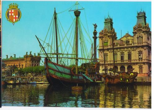 Каравелла Санта-Мария. Барселона. Флот.  Корабль. Парусник. Испания 1970-е. РДЧ