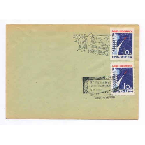 Космос. Мир космосу. День космонавтики. Спецпогашення Москва. Конверт 1963