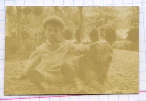 Старинное фото №157. Дети. Мальчик с собакой. 1909 г. рдч  