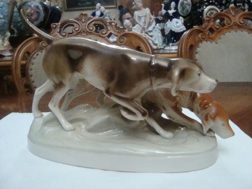 Красивая большая Статуэтка Собаки Пойнтер Охота Фарфор ROYAL DUX Богемия Чехословакия