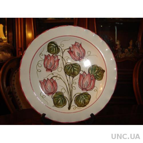 Красивая Старинная Настенная Тарелка Цветы Роспись Керамика Италия №600Д