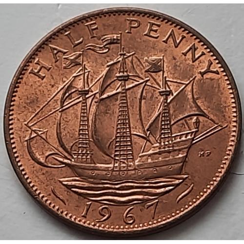 Англия 1/2 пенни 1967 год ПАРУСНИК!!! ОТЛИЧНОЕ СОСТОЯНИЕ!!!!! №с53