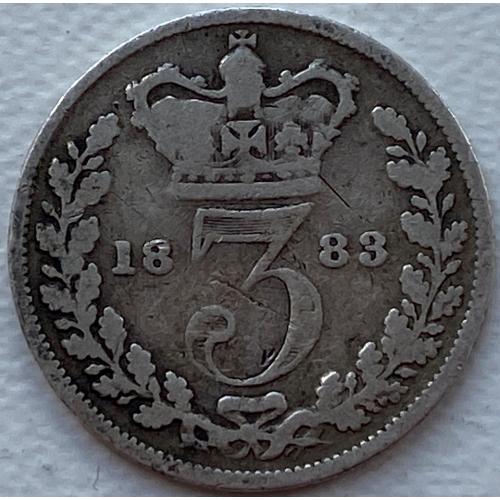 Англия 3 пенса 1883 год Серебро №к3