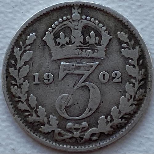 Англия 3 пенса 1902 год Серебро №к2