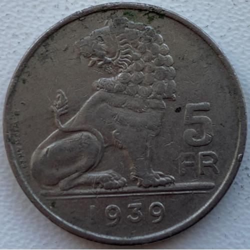 Бельгия 5 франков 1939 год №Ф5