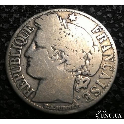 Франция 1 франк 1872 год Серебро 835, вес 5 гр.