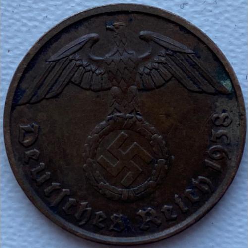 Германия 2 пфеннига 1938 J год Третий Рейх! №с9