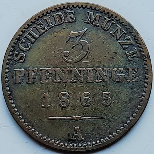 Германия 3 пфеннига 1865 год №г36