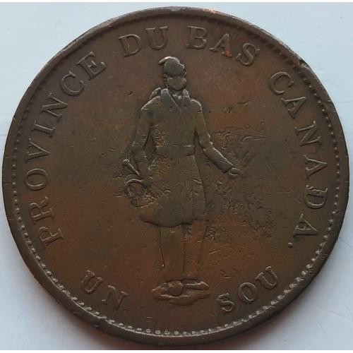 Канада  1/2 пенни 1837 год №г102 на ленте "Quebec Bank"