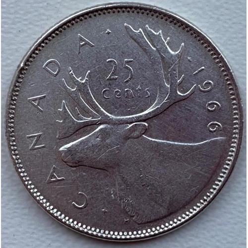 Канада 25 центов 1966 год СЕРЕБРО!!!!!!! №к143