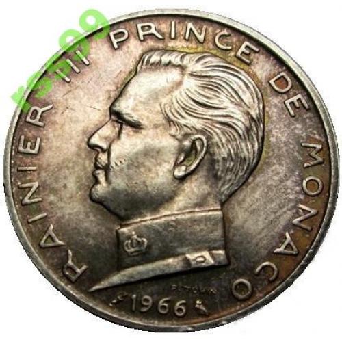Монако 5 франков 1966г. Серебро! Состояние! РЕДКАЯ
