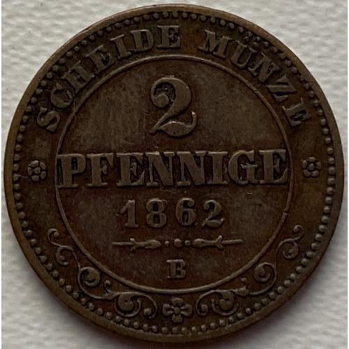 Саксония 2 пфеннига 1862 год №664