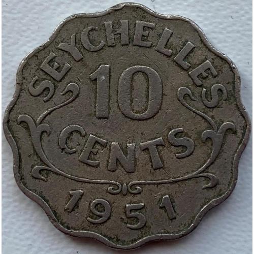 Сейшельские острова 10 центов 1951 год РЕДКАЯ!!!!! №405