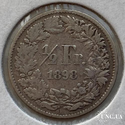 Швейцария 1/2 франка 1898 год СЕРЕБРО!!!