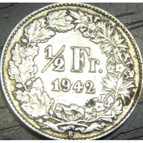 1/2 франка Швейцарія 1942 срібло