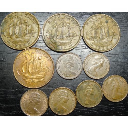 1/2 пенні Британія (порічниця) 10шт, всі різні