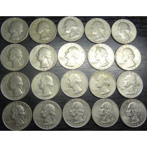 1/4 долара США (порічниця) 20шт, всі різні