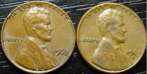 1 цент 1963 США (два різновиди)