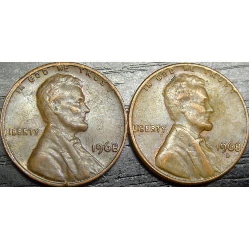 1 цент 1968 США (два різновиди)