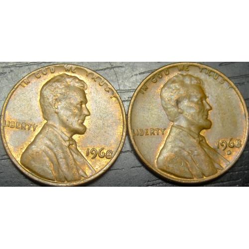 1 цент 1968 США (два різновиди)
