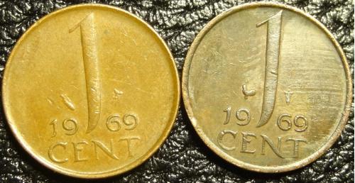 1 цент 1969 Нідерланди (два різновиди) рибка і півник