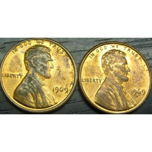 1 цент 1969 США (два різновиди)