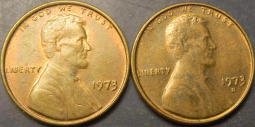 1 цент 1973 США (два різновиди)