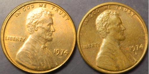 1 цент 1974 США (два різновиди)