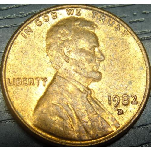 1 цент 1982 D США латунь велика дата