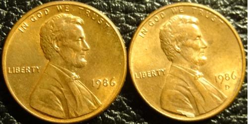 1 цент 1986 США (два різновиди)