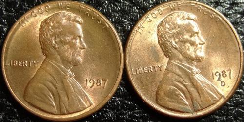 1 цент 1987 США (два різновиди)