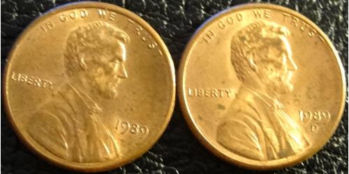 1 цент 1989 США (два різновиди)