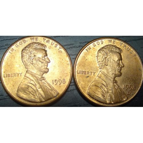 1 цент 1998 США (два різновиди)