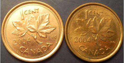 1 цент 2004 Канада (два різновиди) цинк і сталь
