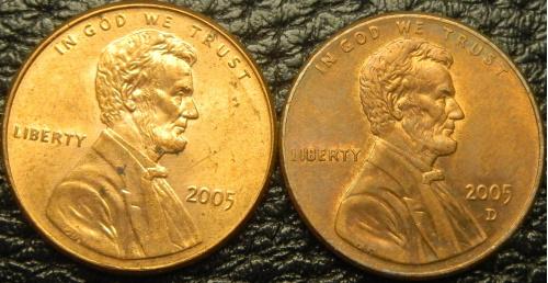 1 цент 2005 США (два різновиди)