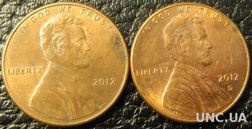 1 цент 2012 США (два різновиди)