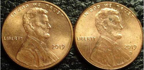 1 цент 2019 США (два різновиди)