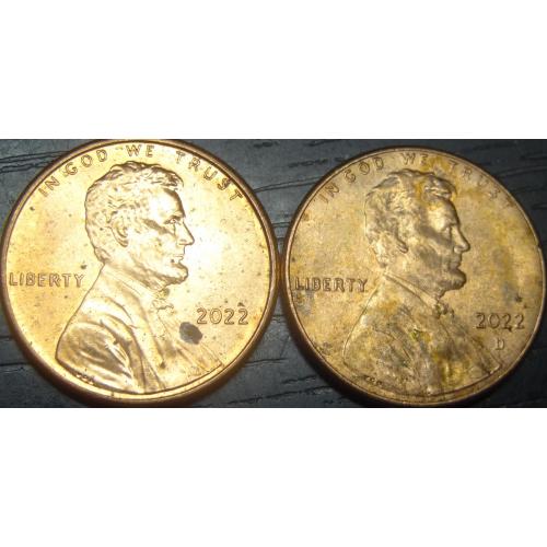 1 цент 2022 США (два різновиди)