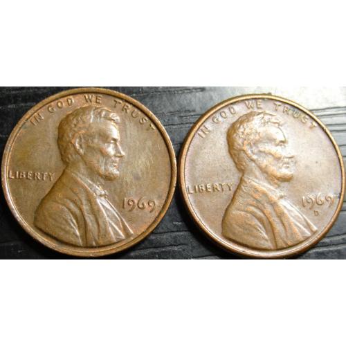 1 цент США 1969 (два різновиди)