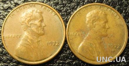 1 цент США 1972 (два різновиди)