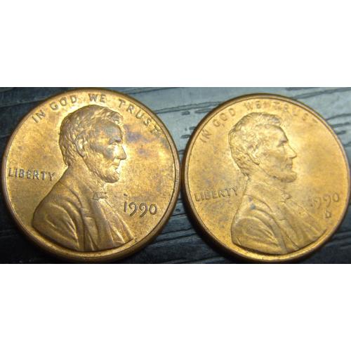 1 цент США 1990 (два різновиди)