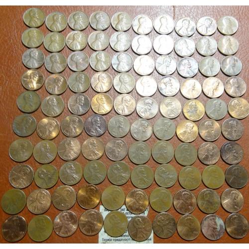 1 цент США (порічниця), 100шт, всі різні