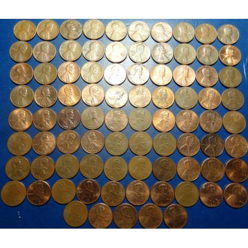 1 цент США (порічниця), 85шт, всі різні