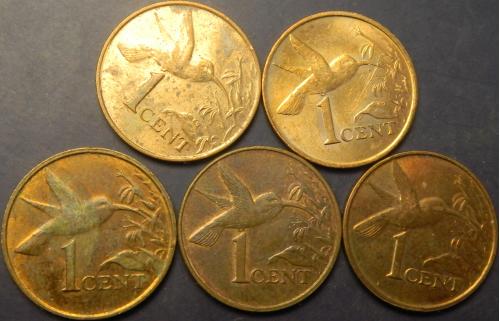 1 цент Тринідад і Тобаго (порічниця) 5шт, всі різні